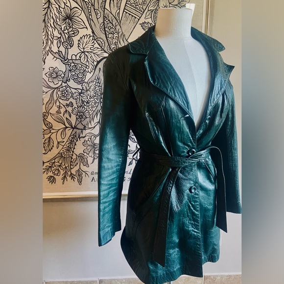 Vintage 70s green leather jacket - Picture 5 of 14